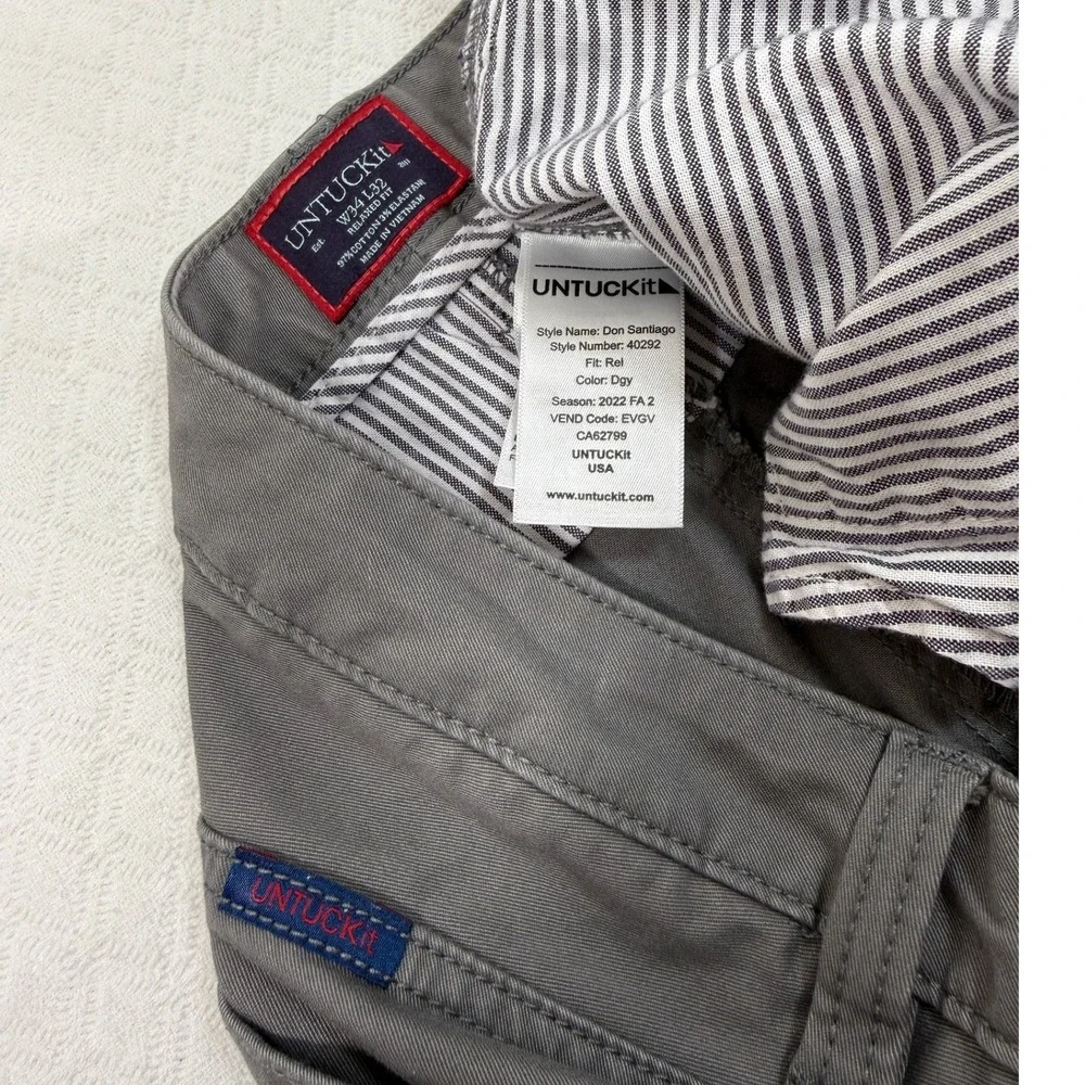 UNTUCKit Pants Mens 34 Don Santiago Grey Golf Office Relaxed Fit Stretch EUC